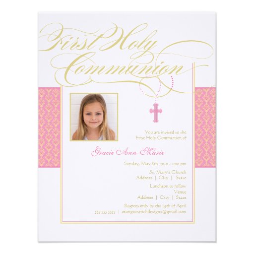 Girl Photo First Communion Invitation - Pink