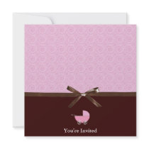 Girl Pink Buggy Themed Baby Shower Invitation