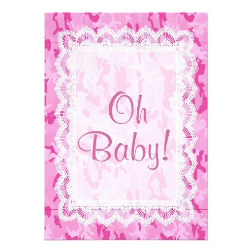 GIRL Pink Camouflage Lace  Baby Shower V10 Custom Announcement