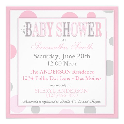 GIRL Pink Gray Dots Baby Shower Custom Invitations