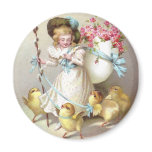 Girl, Pink Roses and Chicks on Leashes Magnets