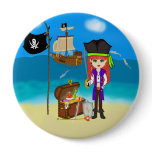 Girl Pirate with Treasure Chest Button