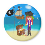 Girl Pirate with Treasure Chest Magnet
