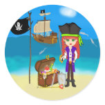 Girl Pirate with Treasure Chest Stickers