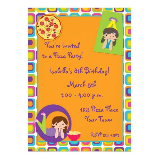 Girl Pizza Party Birthday Invitation