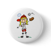 Girl Playing Softball Button by stick_figures Girl Playing Softball Button