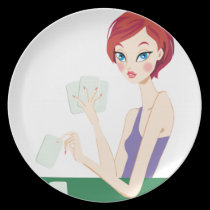 Girl playing Texas Holdem plates