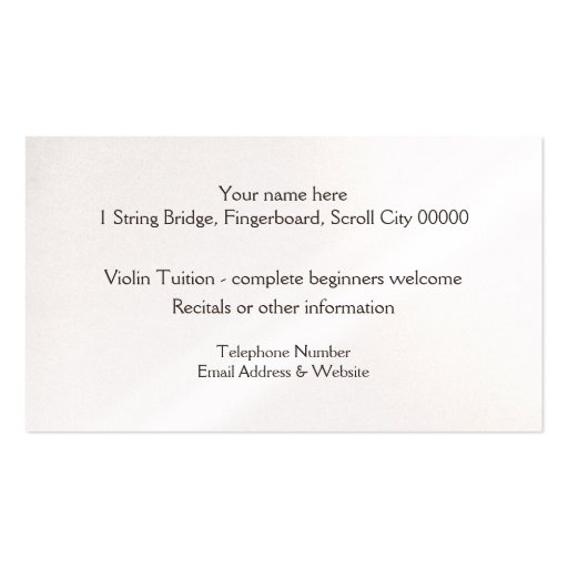 Girl playing the violin business cards (back side)