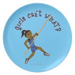 Girl Pole Vaulting - Blue (Dark) Dinner Plate