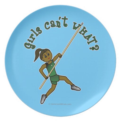 Girl Pole Vaulting - Green (Dark) Dinner Plate