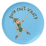 Girl Pole Vaulting - Green (Light) Dinner Plate