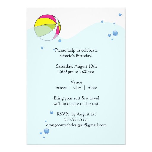 Girl Pool Birthday Party Invitation