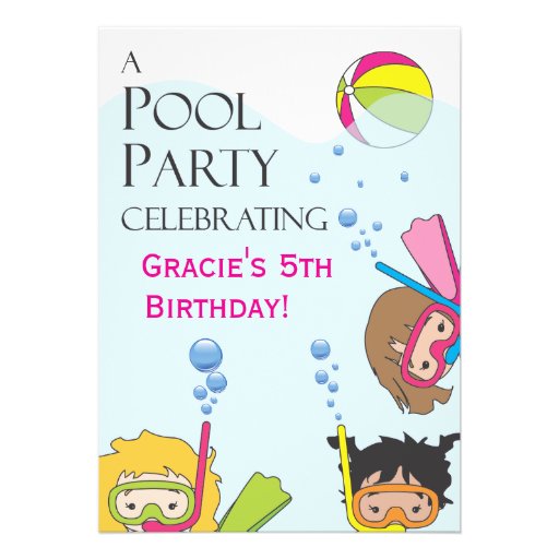 Girl Pool Birthday Party Invitation (front side)
