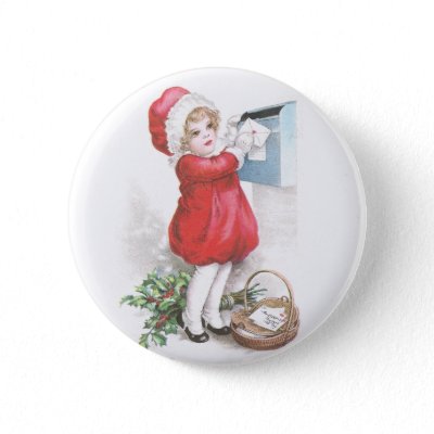 Girl Posting Letters Vintage Christmas buttons