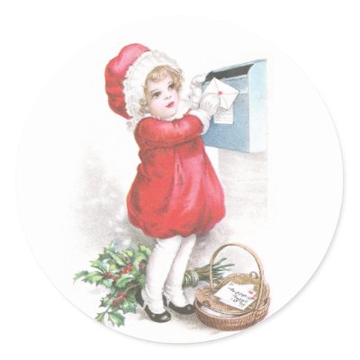 Girl Posting Letters Vintage Christmas stickers