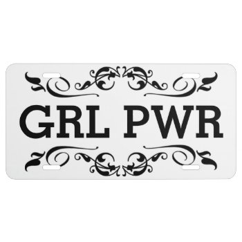 Girl Power Black and White Floral Personalized License Plate
