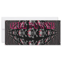 GIRL POWER Ponytail skull and crossbones Rack Card Design