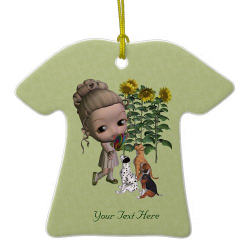 Girl Puppies Flowers Cute Ornament ornament