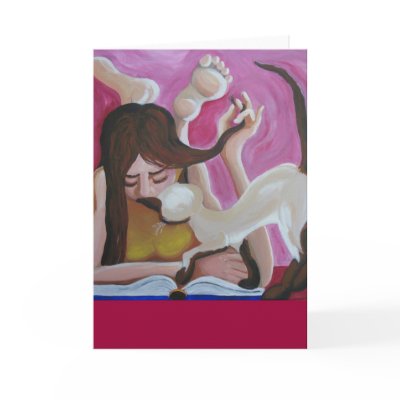 Girl reading a book and Siamese cat cards