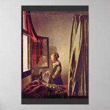 Girl Reading A Letter At An Open Window,  By Verme Posters
