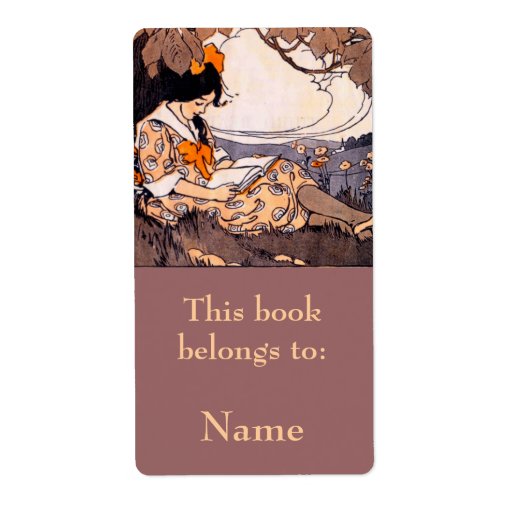 Girl Reading Under Tree Bookplate Personalized Shipping Labels