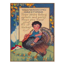 Girl Riding Turkey Postcards