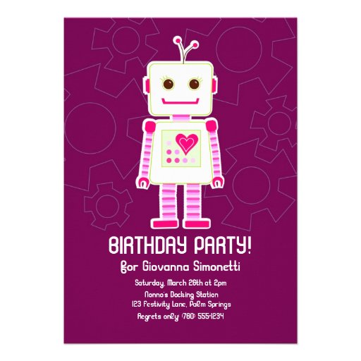 Girl Robot Birthday Invitations