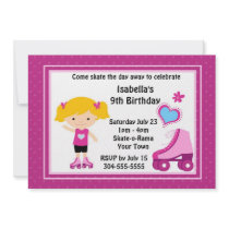Girl Roller Skating Birthday Party Custom Invites