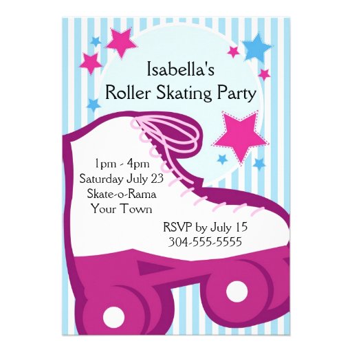 Girl Roller Skating Birthday Party Custom Invitations