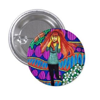 Girl Running In Psychedelic Garden Pin