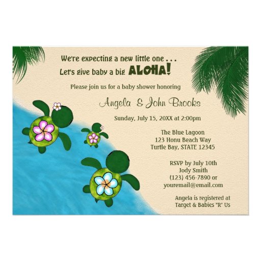GIRL Sea TURTLE Baby Shower Invite PINK (Honu) 01B (front side)