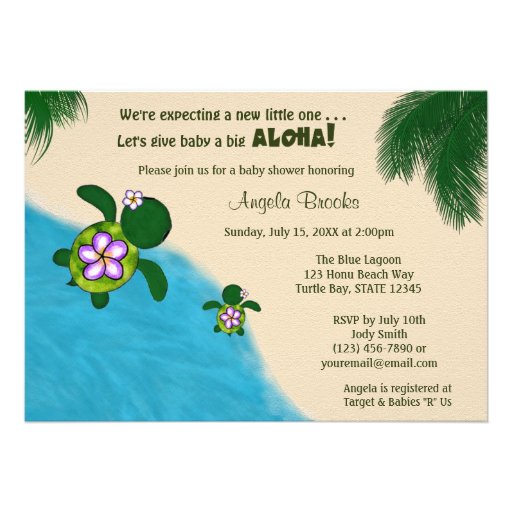 GIRL Sea TURTLE Baby Shower Invite PURP (Honu) 04A (front side)