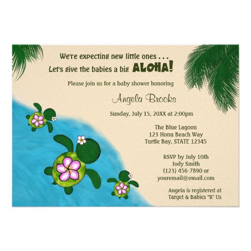 GIRL Sea TURTLE Baby Shower Invite TWIN (Honu) 01C (front side)