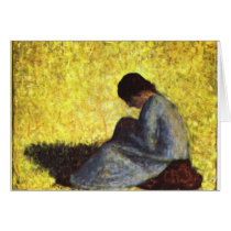 Girl seated on the lawn by Georges Seurat Card