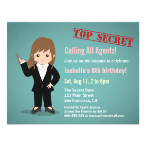 Girl Secret Agent Birthday Party Custom Invitations