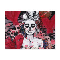 artsprojekt, nichole, camarillo, nichole camarillo, nicholecamarillo.com, art, artist, fine art, mexican art, mexican, mexico, paint, painting, illustration, design, woman, female, postcard, print, mail, letter, gifts, collectibles, travel, save the date, friendly reminder, greetings, holiday greeting, everyday, what's a girl to do, dress, skull, skulls, dying, gun, hearts, love, loss, unsatisfied, sad, Postcard with custom graphic design