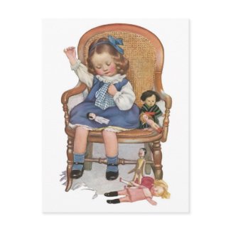 Girl Sewing Dollies postcard