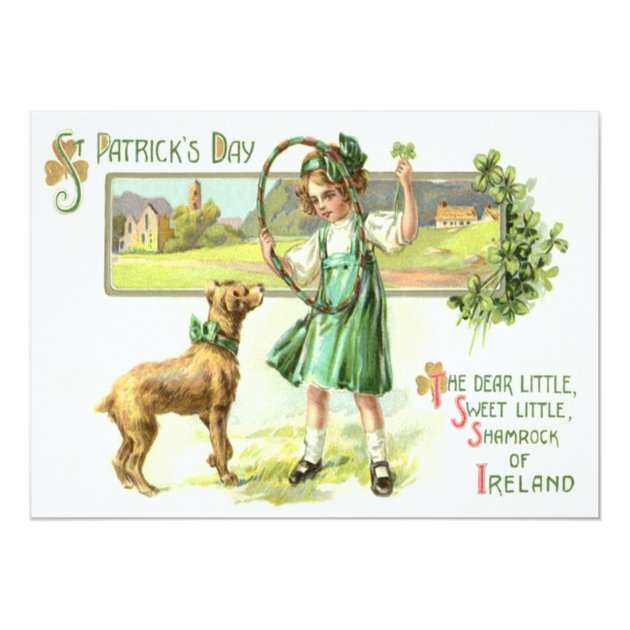 Girl Shamrock Four Leaf Clover Dog Hoop 5x7 Paper Invitation Card