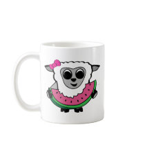 Girl Sheep Eating Watermelon Coffee Mugs