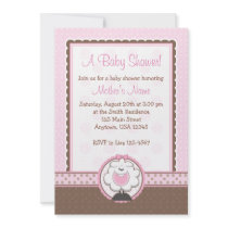Girl Sheep Pink & Brown Baby Shower Invitations