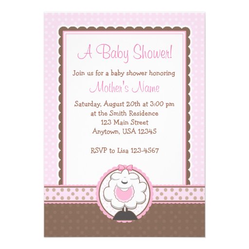 girl_sheep_pink_brown_baby_shower_invitations ...