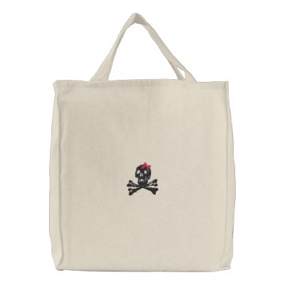 Embroidered Bags  Girls on Girl Skull With Pink Bow Canvas Bag From Zazzle Com