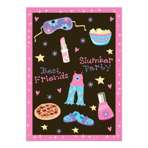 Girl Slumber Party Personalized Announcements (front side)