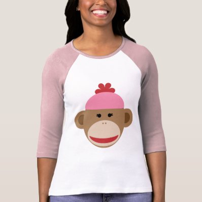 girl sock monkey 3/4 sleeve women&#39;s shirt