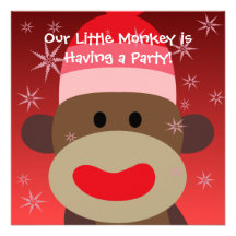 Girl Sock Monkey Birthday Invitation