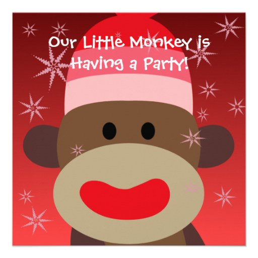 Girl Sock Monkey Birthday Invitation