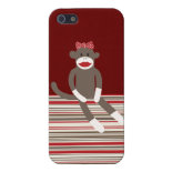 Girl Sock Monkey Red Tan Striped iPhone 5 Case