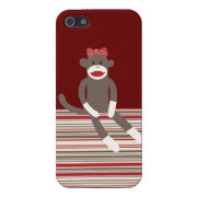 Girl Sock Monkey Red Tan Striped iPhone 5 Case
