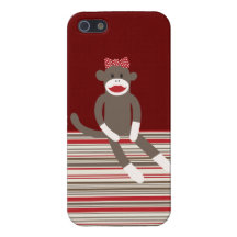 Girl Sock Monkey Red Tan Striped iPhone 5 Case