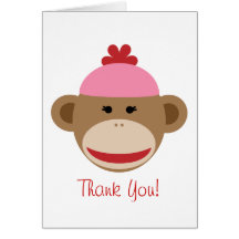 girl sock monkey thank you card
